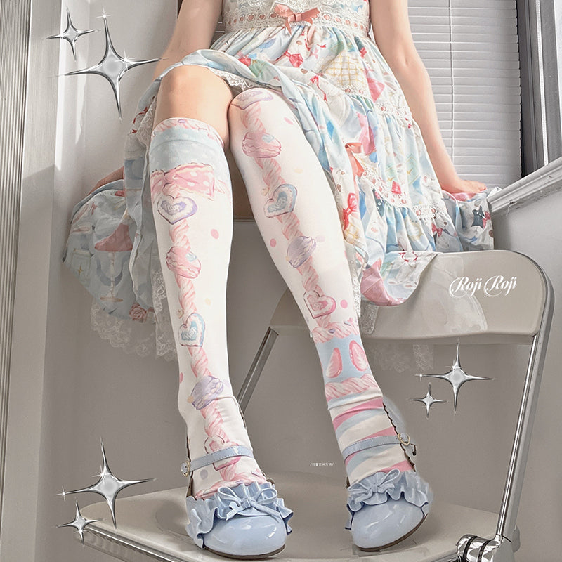 roji roji - Macaron Print - Over-the-Knee Socks with a Macaron Print - option image