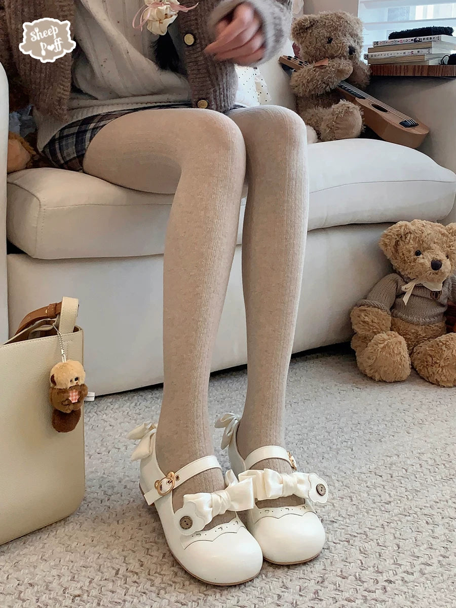 Sheep Puff Candy Lolita shoes featuring a playful bear and sheep puff design in soft pastel colors, perfect for cute, whimsical fashion.