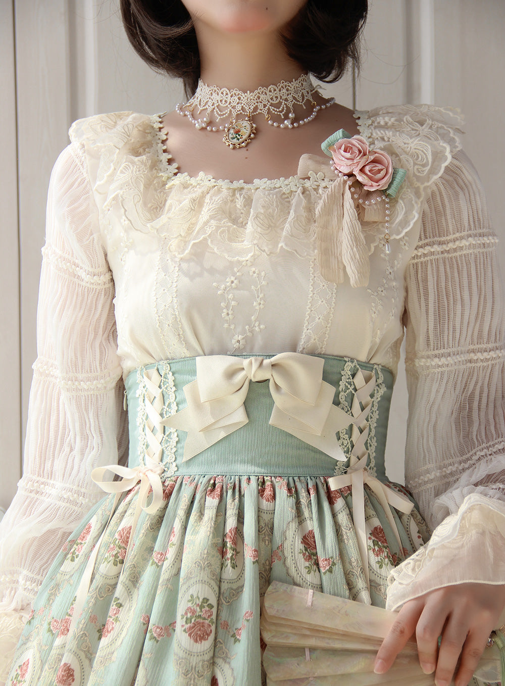 Retro Lolita Lace Long Sleeve Blouse XS ivory