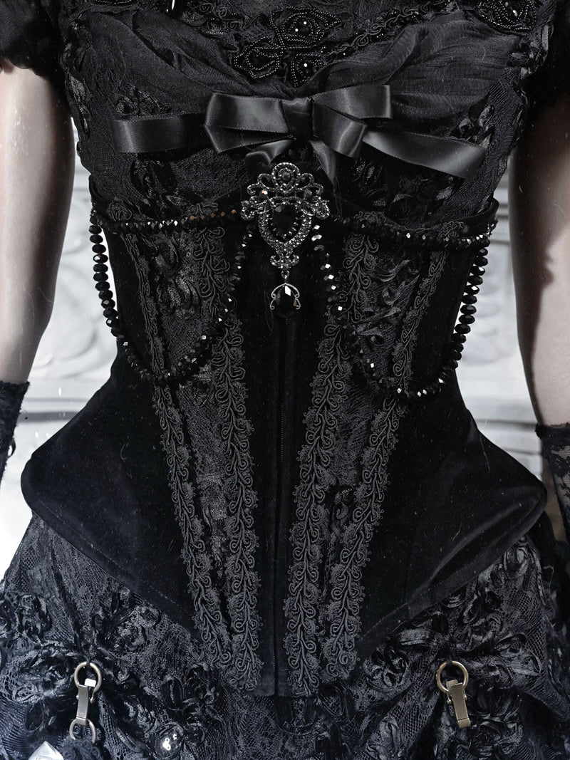 BLOOD SUPPLY: Cupid's Magic Box Black Velvet Waist Corset, product view 5