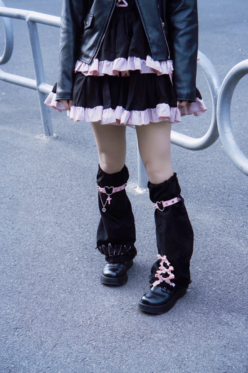 Strange Sugar - Gothic Suede Warm Leg Cover Black - Pink Socks