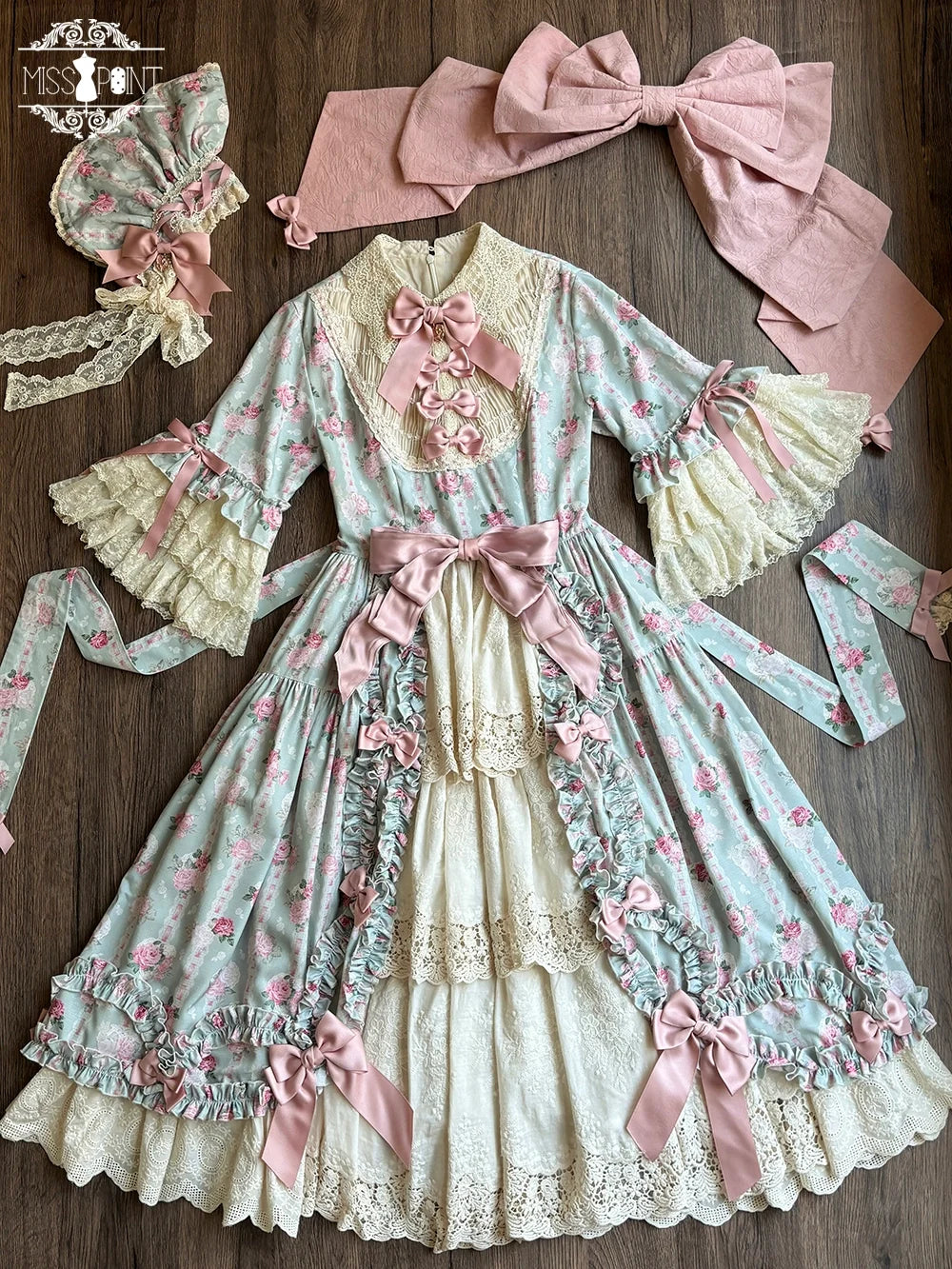 Lilyka Garden - Classic Lolita OP Dress Set Elegant Floral Wall Princess Sleeve XS Green flower wall fullset
