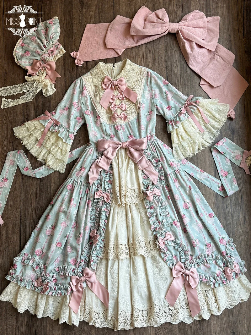 Lilyka Garden - Classic Lolita OP Dress Set Elegant Floral Wall Princess Sleeve XS Green flower wall fullset