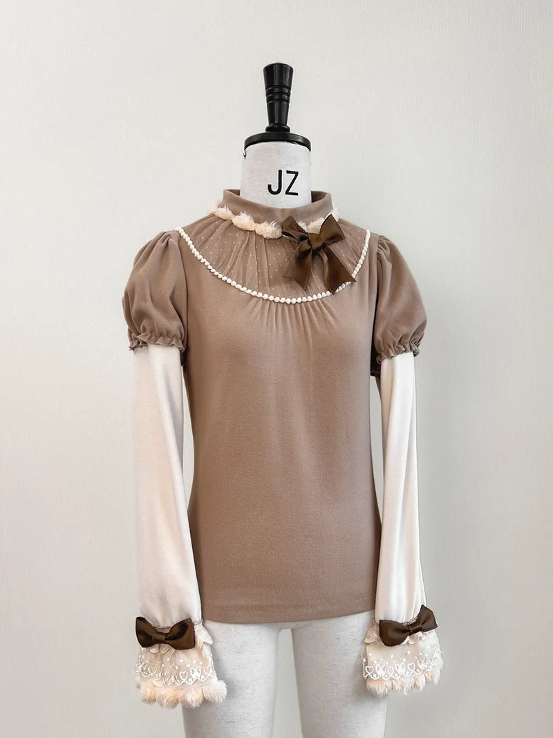 Tan Tuan Frosted Deer Bow Winter Lolita JSK — Coffee Layering Top