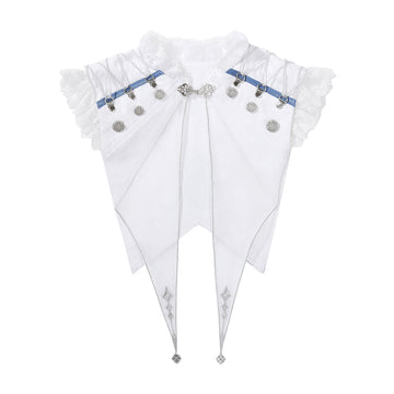 Designer's Gift - Blue Dragon Bone - Ouji Lolita shorts suit with embroidered halter top and trailing hems