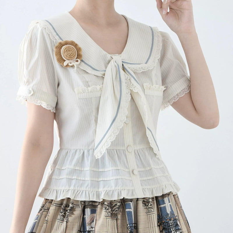MIST - Cotton Kawaii - Lolita blouse with a lace-trimmed sailor collar