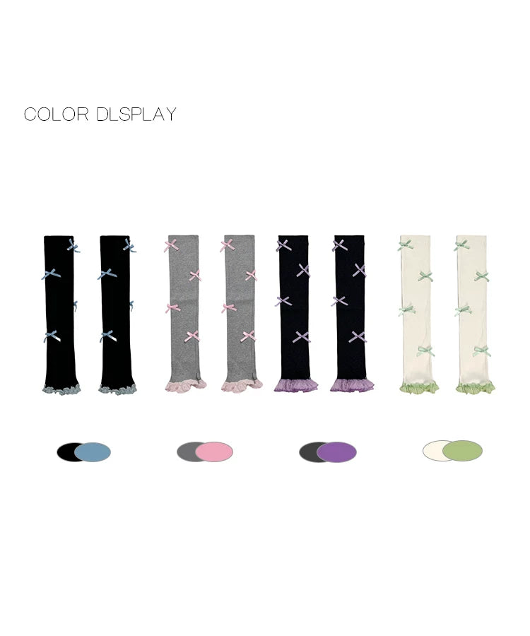 White Socks - Ribbon Bow Slouches - Bow-Trimmed Slouch Leg Warmers with Ruffled Hem