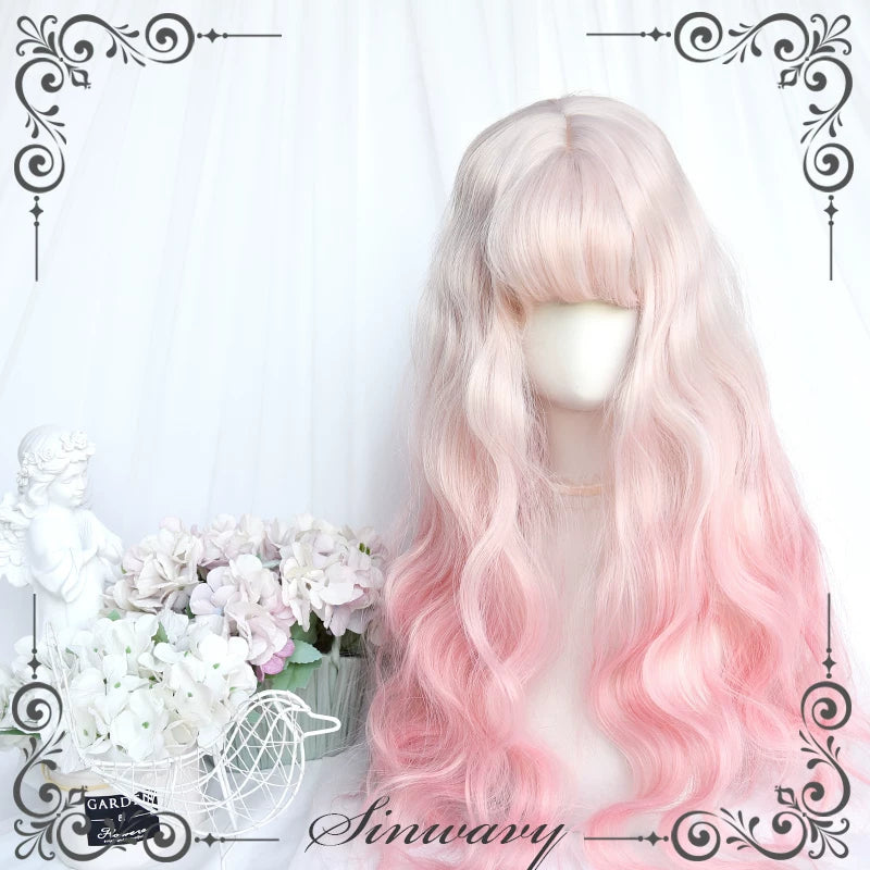 Pink-beige gradient long curly Lolita wig - view 6