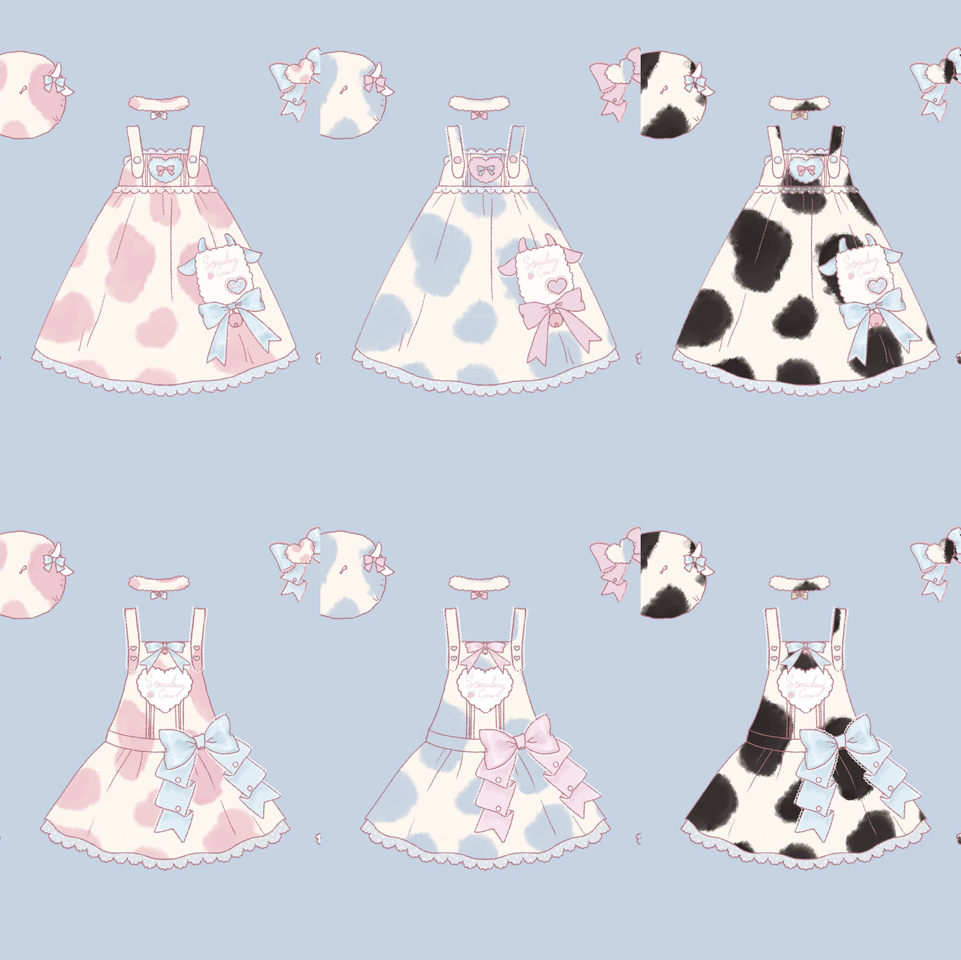Tata Long Ear - Little Milk Cake Cow Print - JSK dress with a cow-print pattern