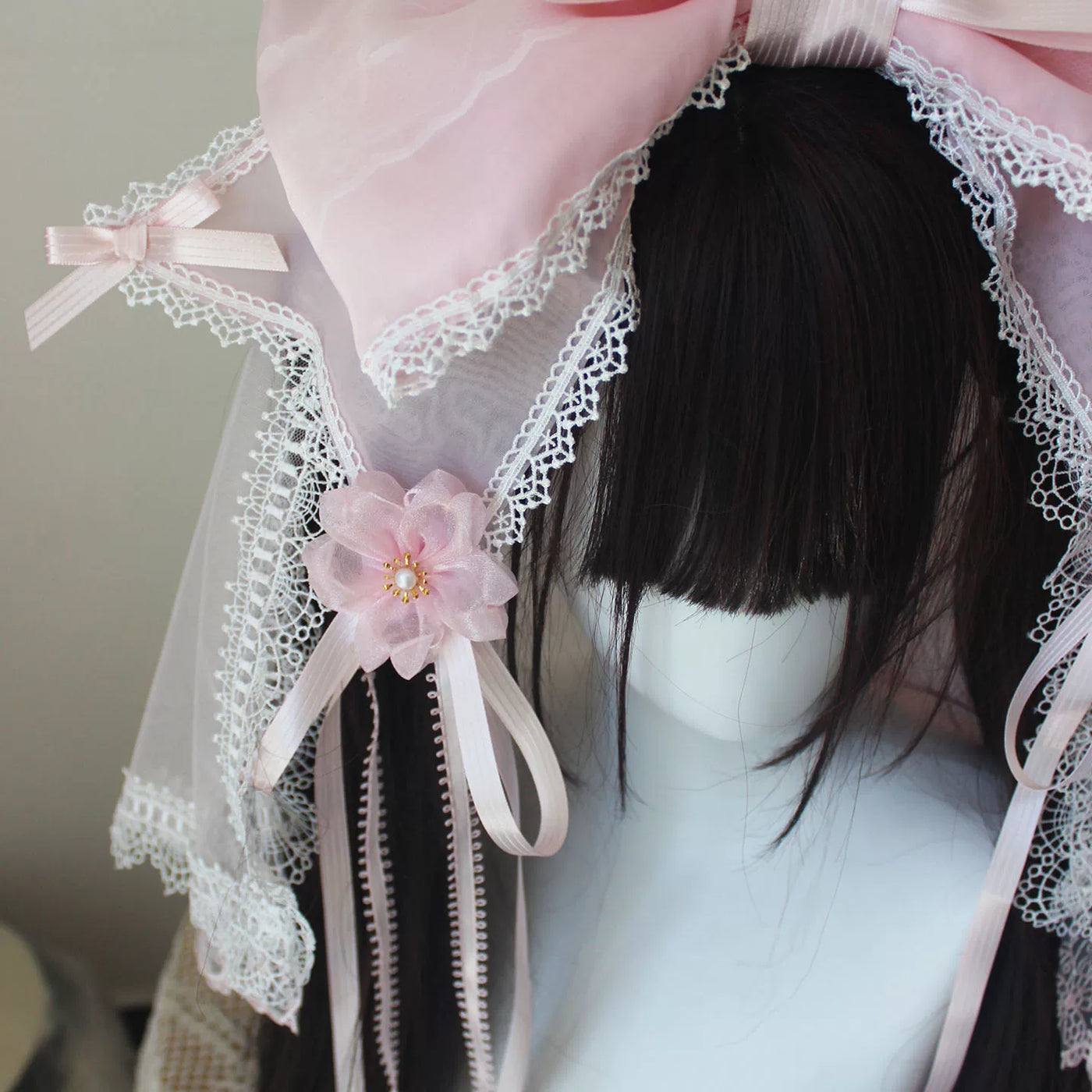 Deer Girl Handmade - Cherry Blossom Confession - Headwear with pink bow and lace-trimmed veil options