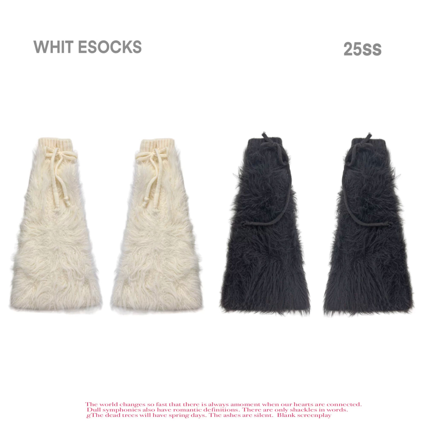 White Socks - Shaggy Tie - Thick Mid-Calf Leg Warmers with Tie Details