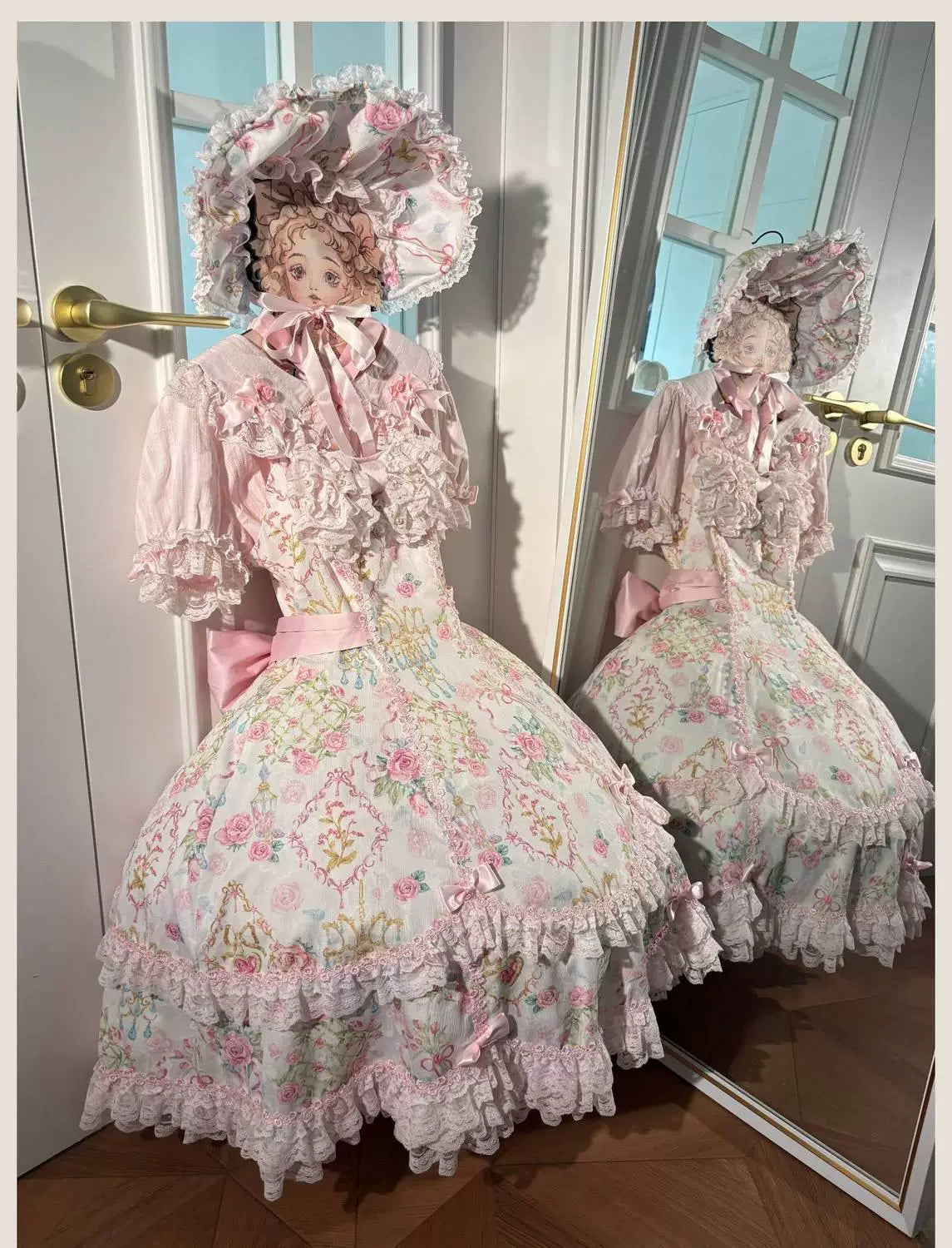 Sweetheart Dream Machine - Vintage Floral Wall - Ruffle-Trimmed Blouse with Doll Collar