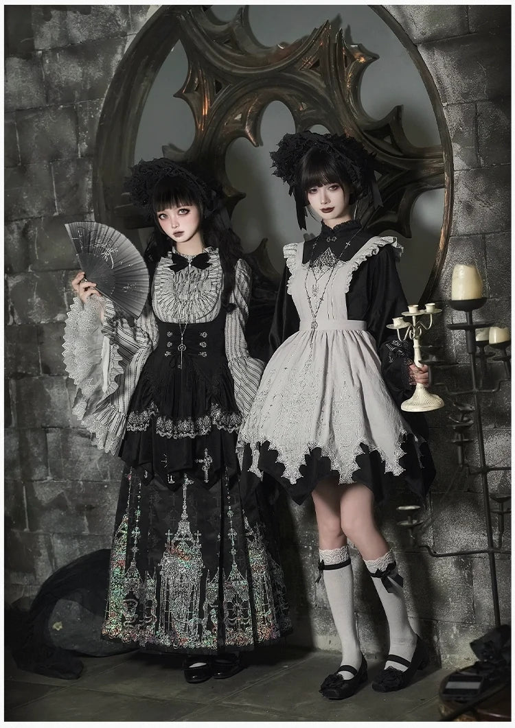 With PUJI - Raven's Night Song - Oriental Aesthetics Gothic Lolita Dress Set