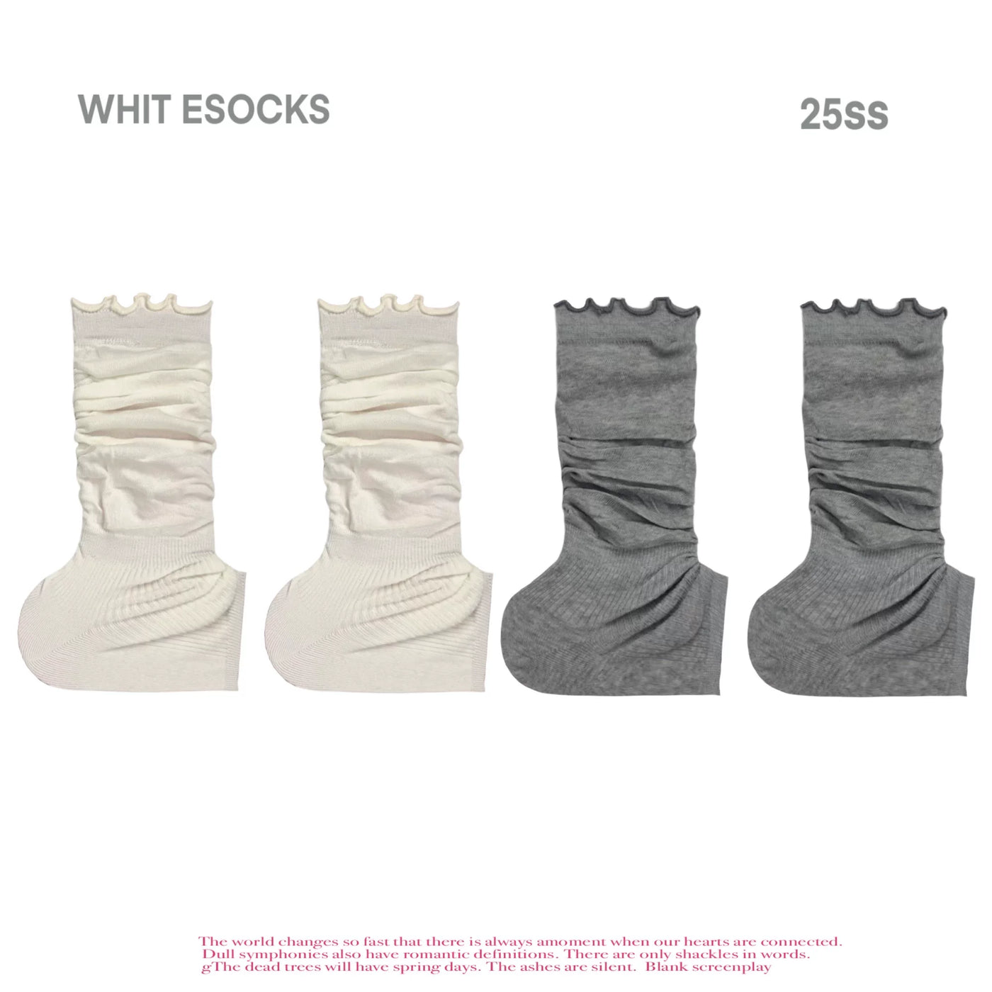 White Socks - Slouch Layers - Solid-Colour Slouch Calf Socks with Ruched Folds