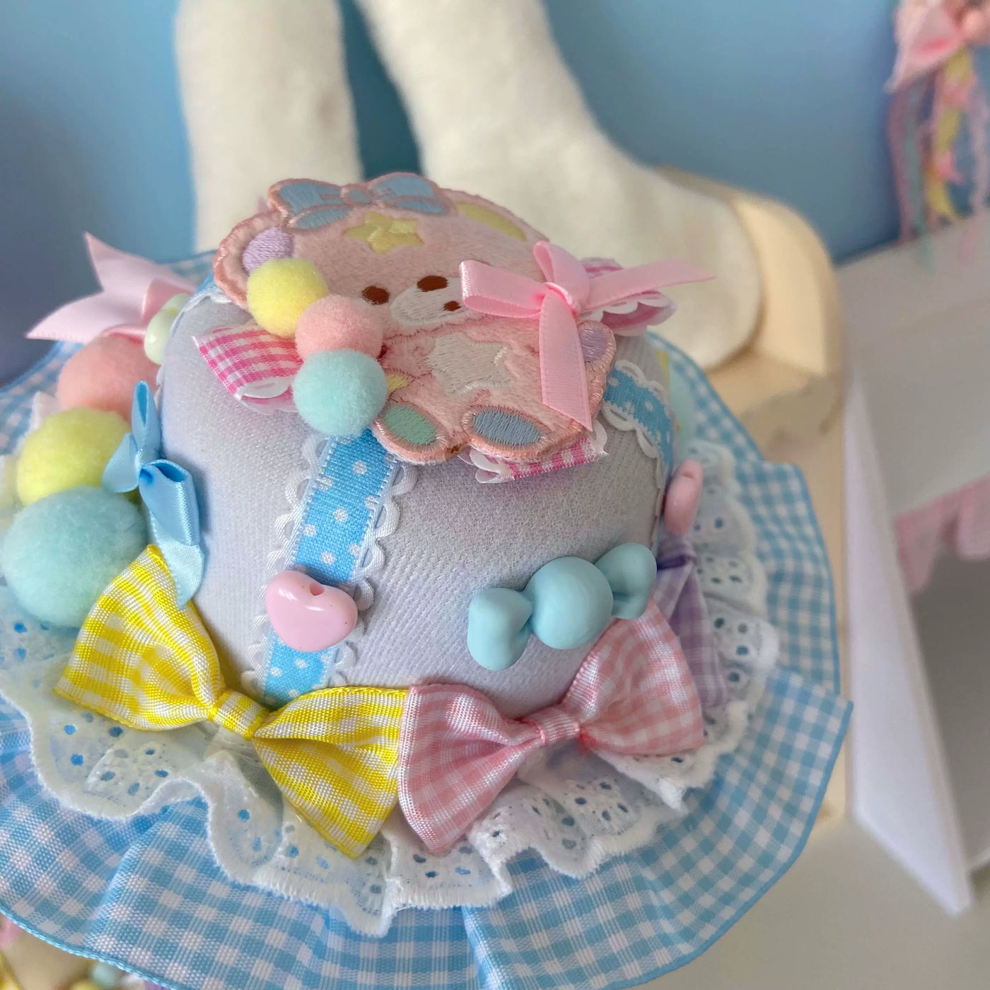 Bear doll - Bear Kindergarten - Plaid Colour-Block Headwear with Teddy Bear and Heart Motifs