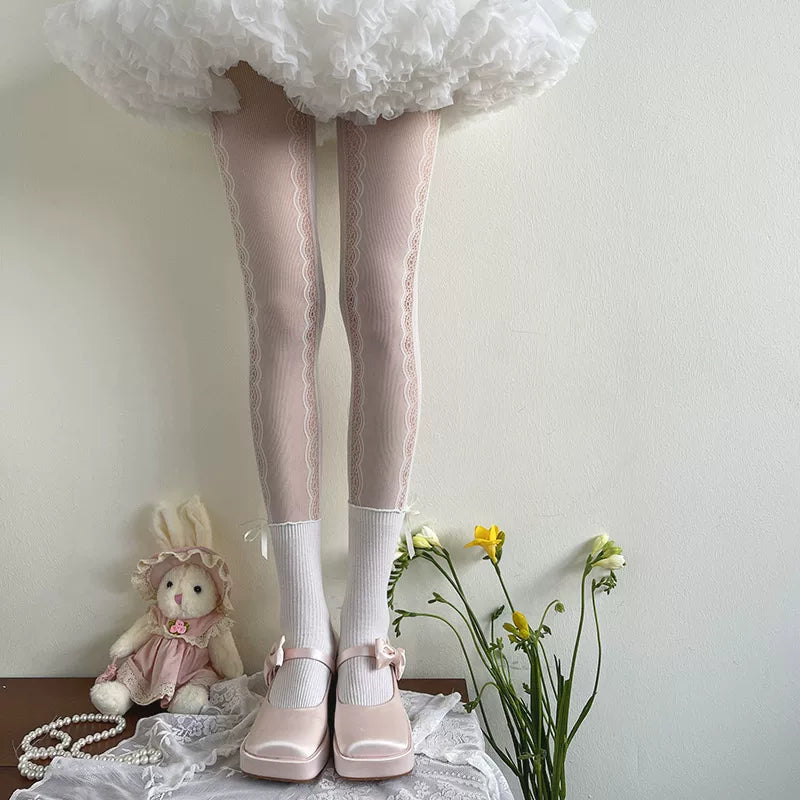 Sock Noble - Lace Faux Over-the-Knee - Faux Over-the-Knee Pantyhose with Lace Panels