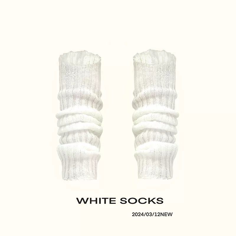 White Socks - Subculture Knit - Ribbed Slouch Socks with Folded Cuffs