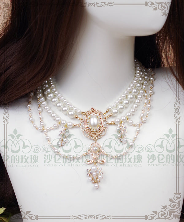 Rose of Sharon - Baroque Layered Pearl Lolita - Necklace Neckwear