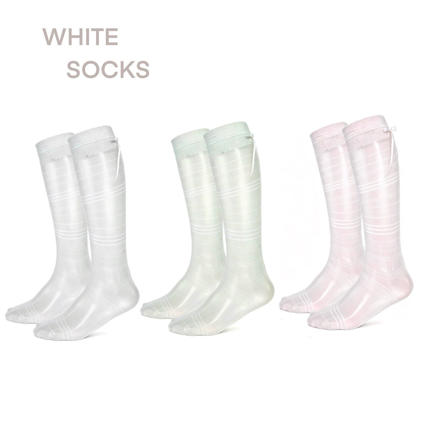 White Socks - Miu Stripe - Striped Mesh Mid-Calf Socks with Scrunched Cuffs