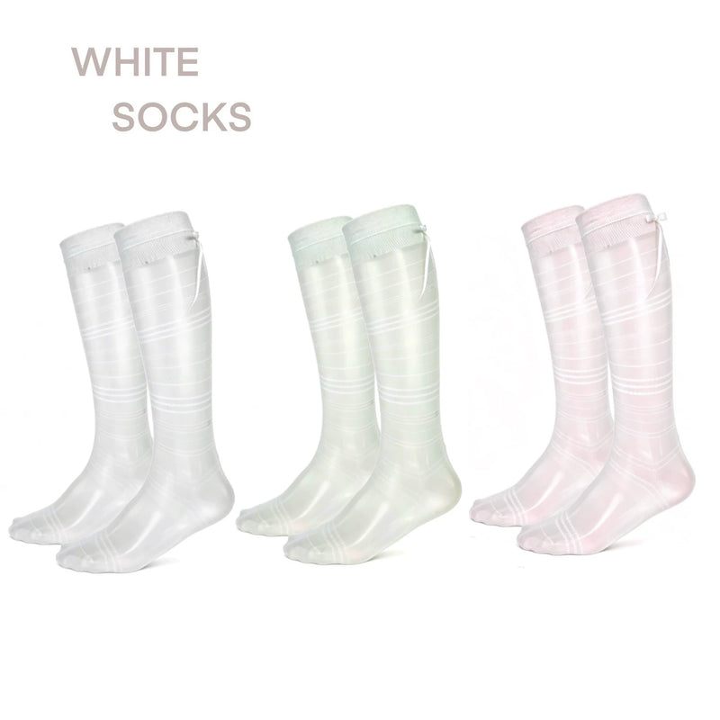 White Socks - Spring-Summer Stripe - Mid-Calf Mesh Socks with Horizontal Stripe Bands