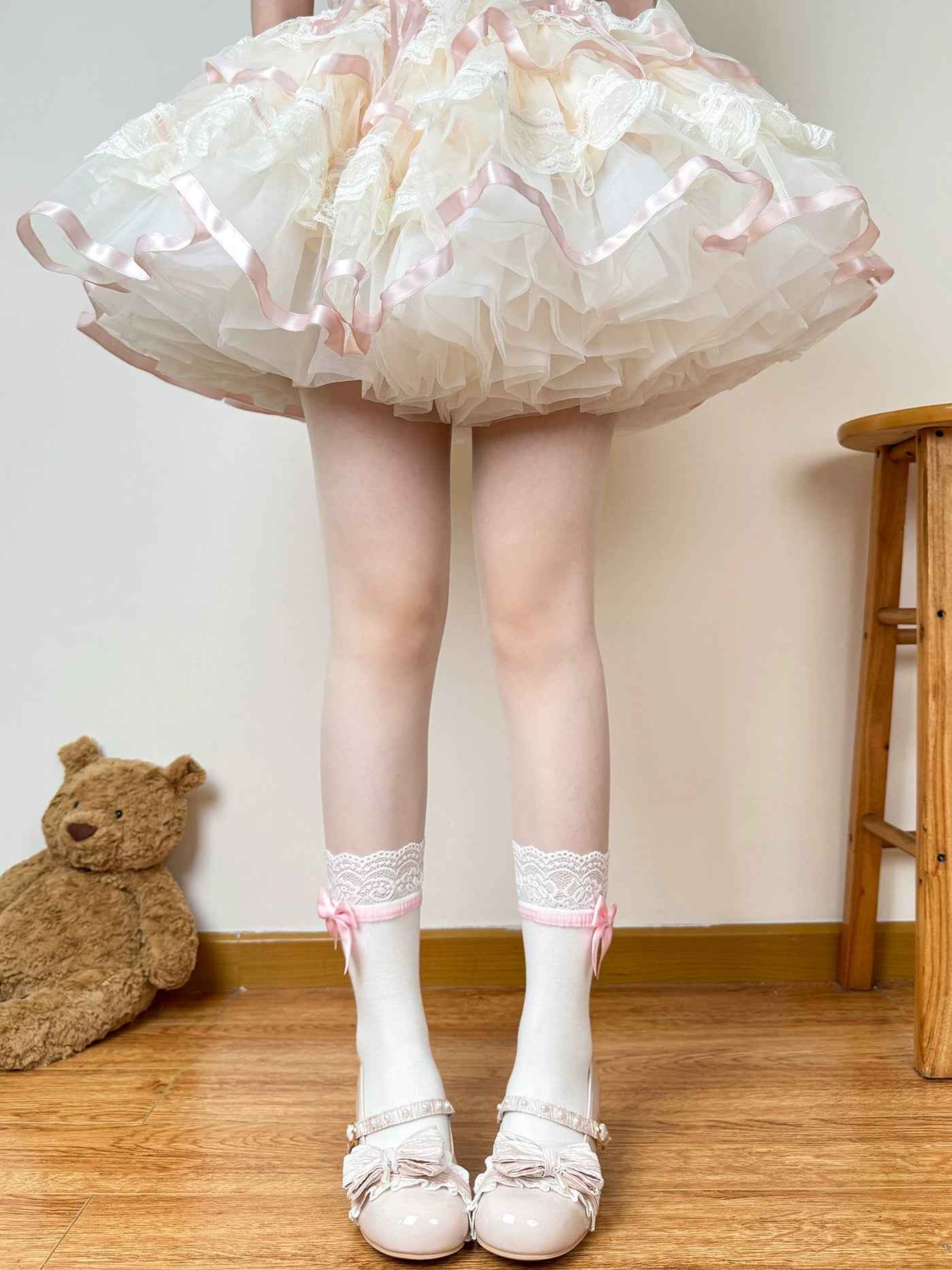 Chubby Bear Tales - Ribbon Charm - White Socks with Side Bows