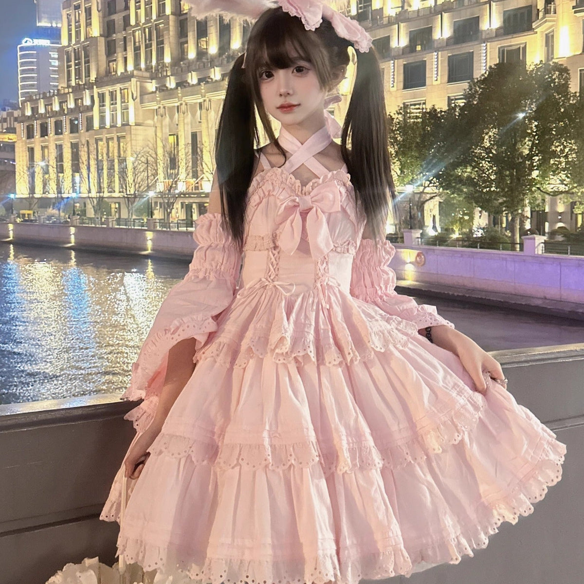 MEEKWIND - Miss Flora - Cotton Sweet Lolita OP and JSK dress options with tiered lace skirts - product detail 3