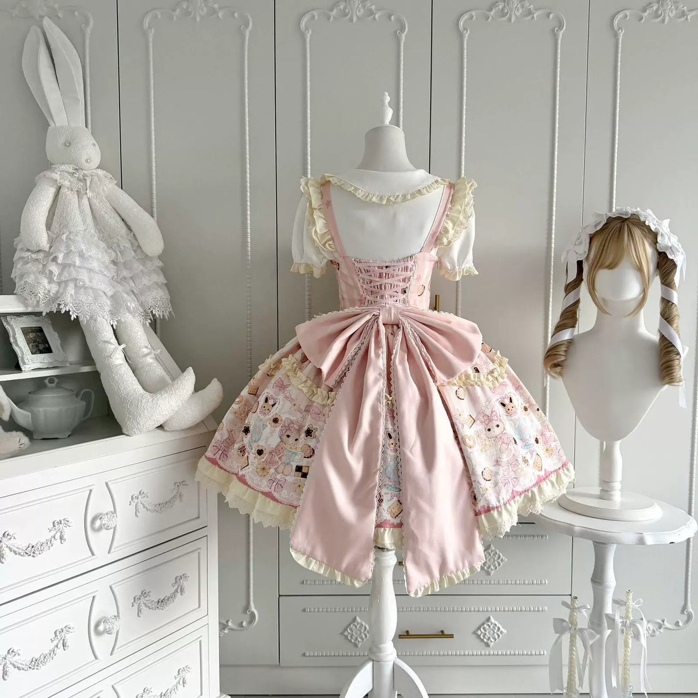 Sweetheart Dream Machine - Rabbit Cake - Milky Pink or Milky Yellow JSK with Rabbit and Cake Motifs