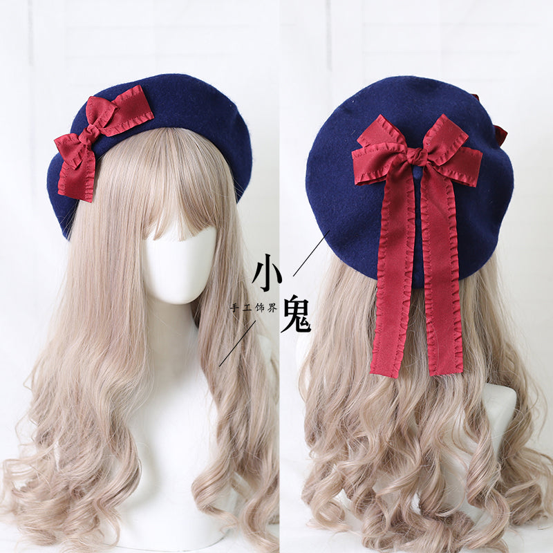 Xiaogui - Sweet Bow Multicolors Lolita Wool - Beret Headwear