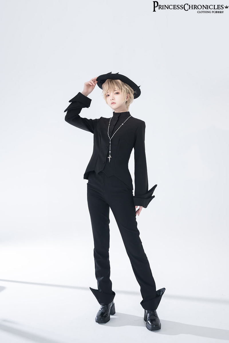 Princess Chronicles - Yan Ye - Ouji Lolita Black Shirt, Irregular Hem