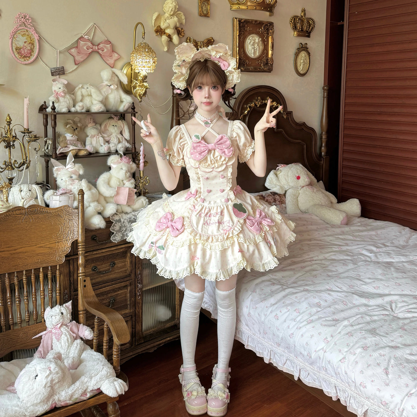 Lolita - Strawberry Polka Dot Lolita - Red base OP/JSK lolita dress