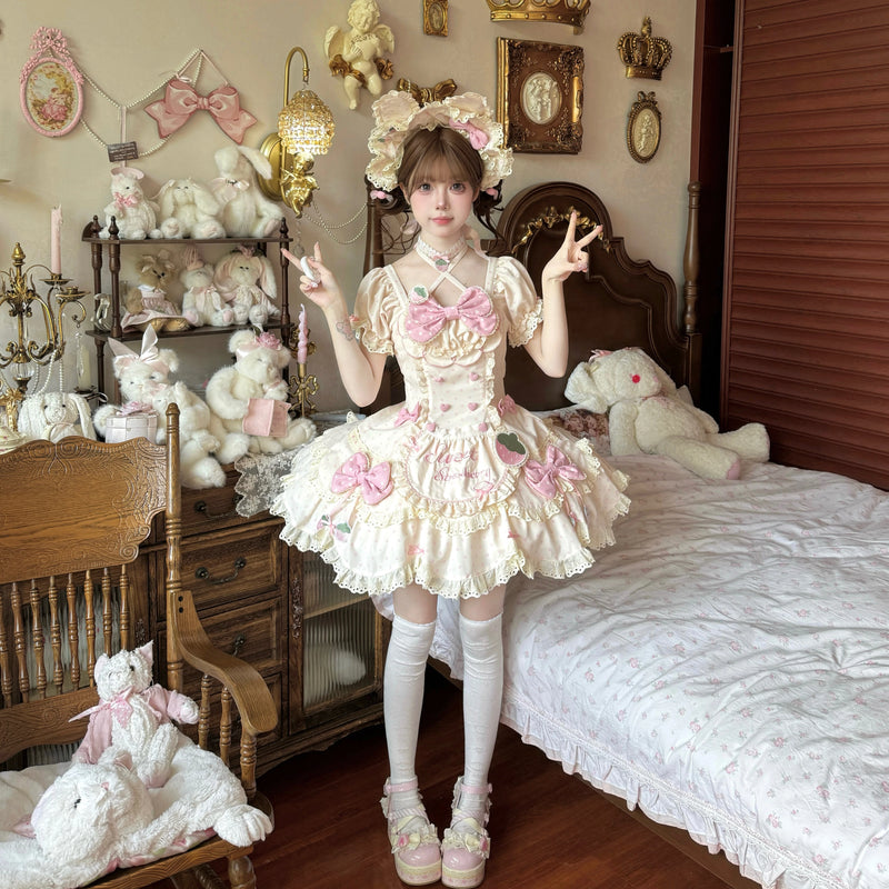 Lolita - Strawberry Polka Dot Lolita - Red base OP/JSK lolita dress