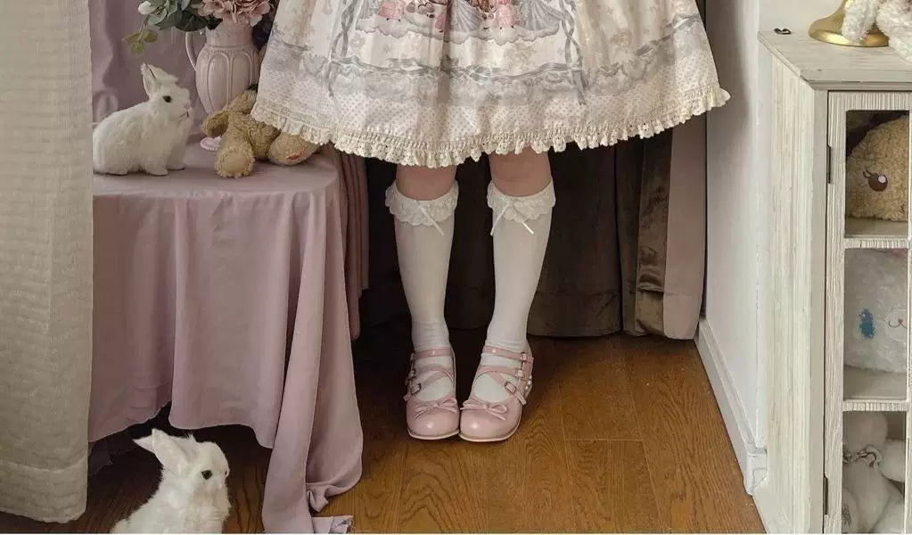 Sweetheart Dream Machine - Starry Cloud Twin Rabbit - Long-Sleeve Lolita Inner Blouse with Floral Lace Collar