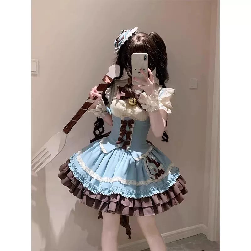 Creamy - Dog Academy - Five-Piece Lolita Dress Set with Bow and Train