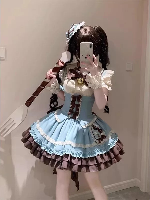 Creamy - Dog Academy - Five-Piece Lolita Dress Set with Bow and Train