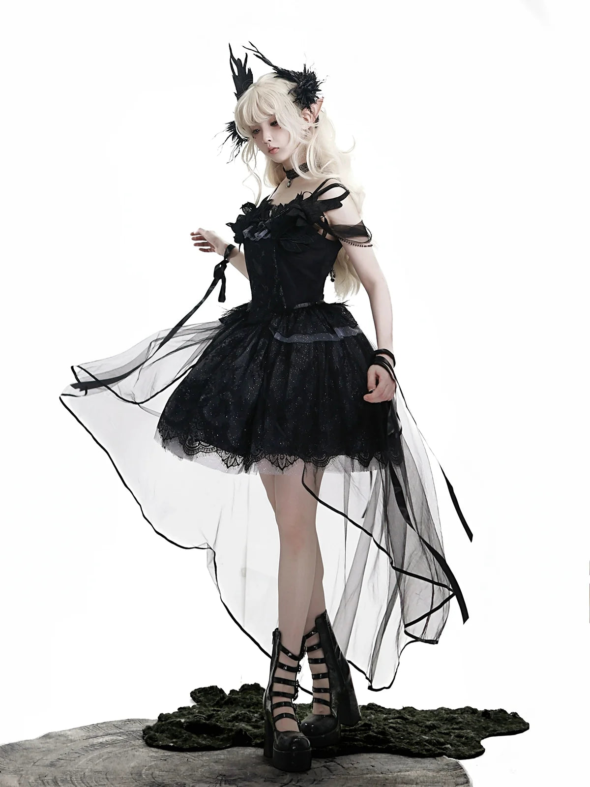 Your Princess - Star Swan Dream - Black Gothic Lolita JSK Dress, Swan Embroidery