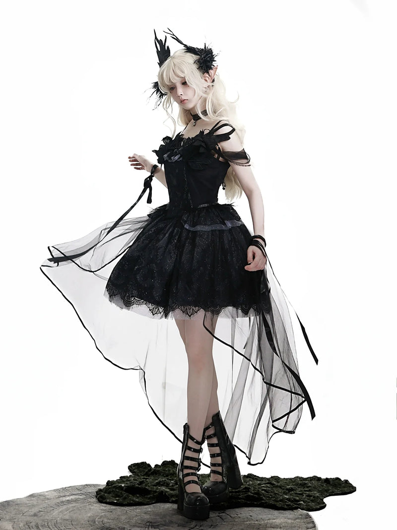 Your Princess - Star Swan Dream - Black Gothic Lolita JSK Dress, Swan Embroidery