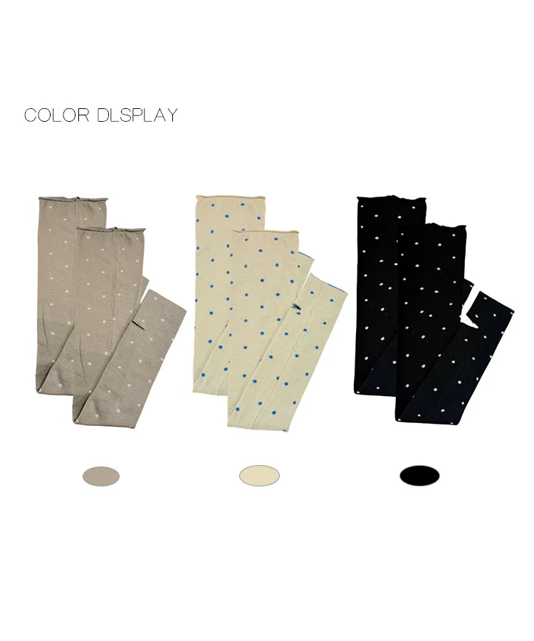 White Socks Japanese retro polka-dot over-the-knee socks shown in black, khaki and milk coffee.