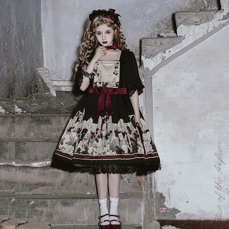 Caged Bird Hotel - Asylum Alice - Black OP Sleepwear Dress with Storybook Print – detail view 2