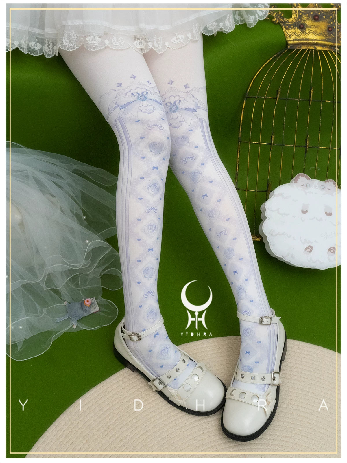 Yidhra Sweet Interlace Rose Print Lolita Tights – detail view 4
