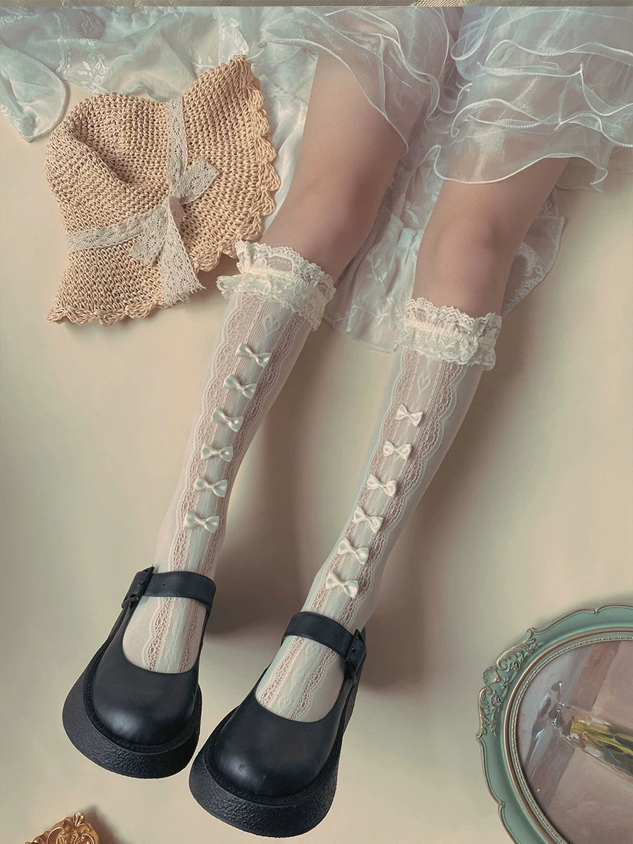 Sock Noble - Little Bow Lace - Lace-Trimmed Scrunch Socks