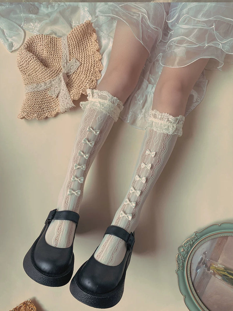 Sock Noble - Little Bow Lace - Lace-Trimmed Scrunch Socks