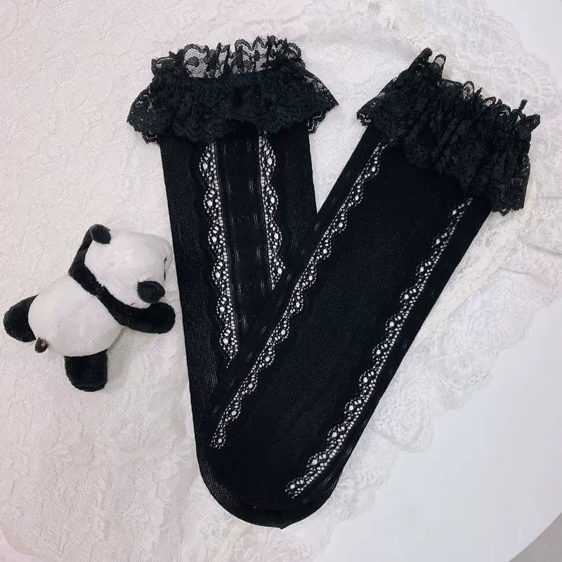 Sock Noble - Little Bow Lace - Lace-Trimmed Scrunch Socks