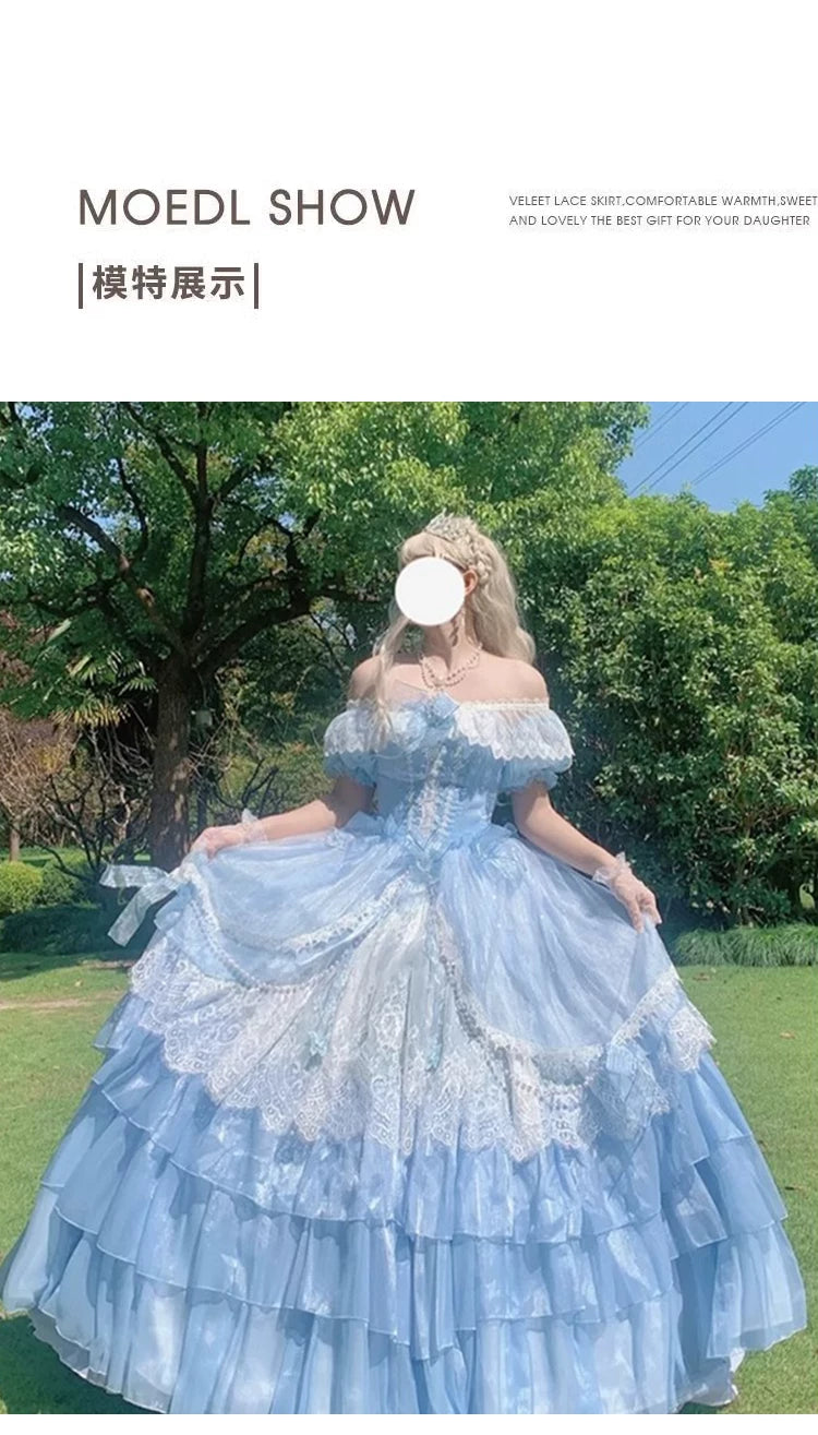 Flora Muse - Lolita Evening Gown - Blue off-the-shoulder ballgown