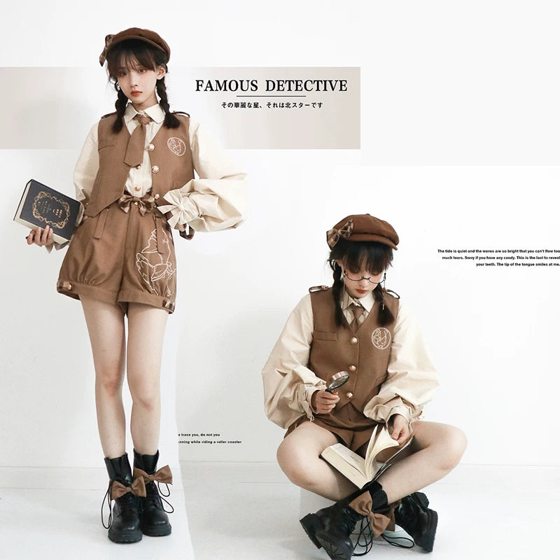 Baozi Pig - Detective Goose - Blouse, Vest and Shorts Options with a Cream Collar