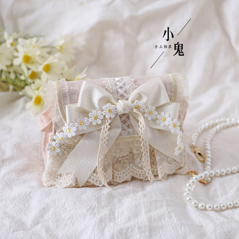 Xiaogui - Elegant Lolita Bag Daisy Pearl - Chain Lace Handbag Bag