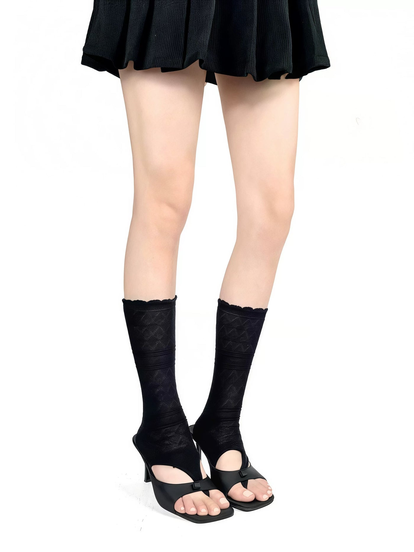 White Socks - Layered Mid-Calf - Cotton Mid-Calf Socks with Slouch Folds