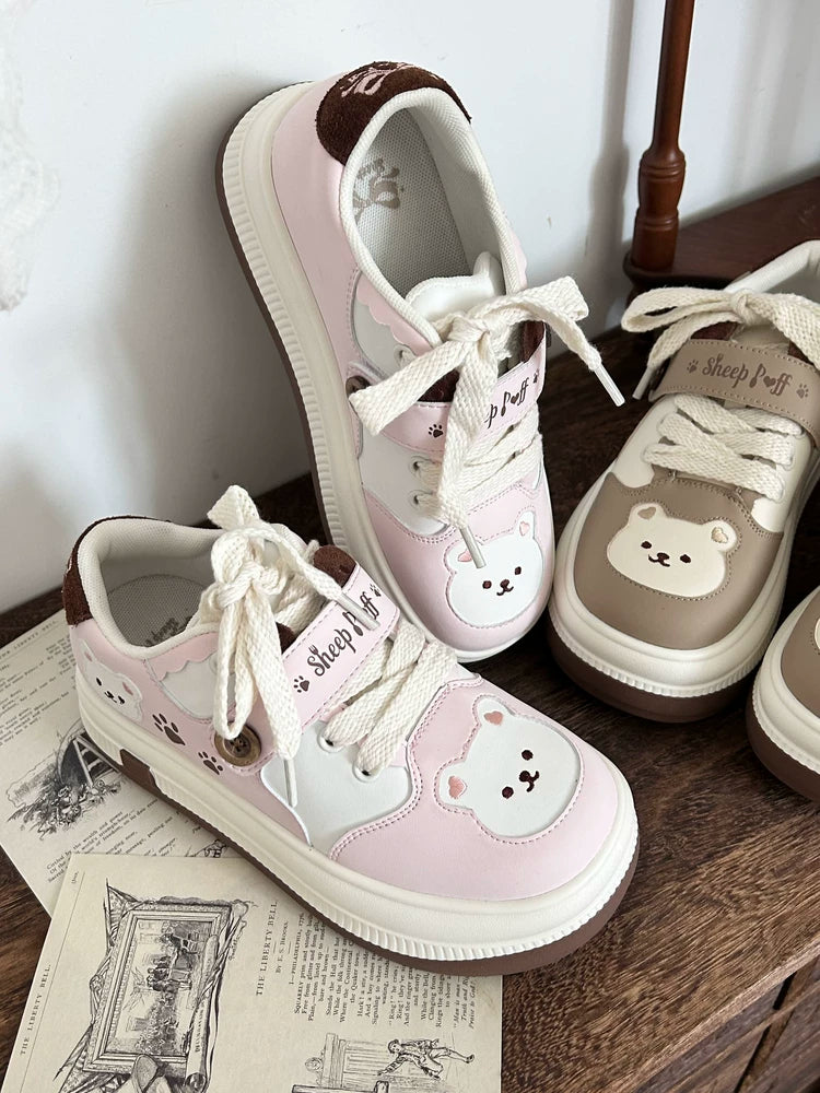 Sheep Puff Bear Runner Lolita Sneakers, stylish shoes with bear puff design, featuring a playful, trendy look for casual wear.
