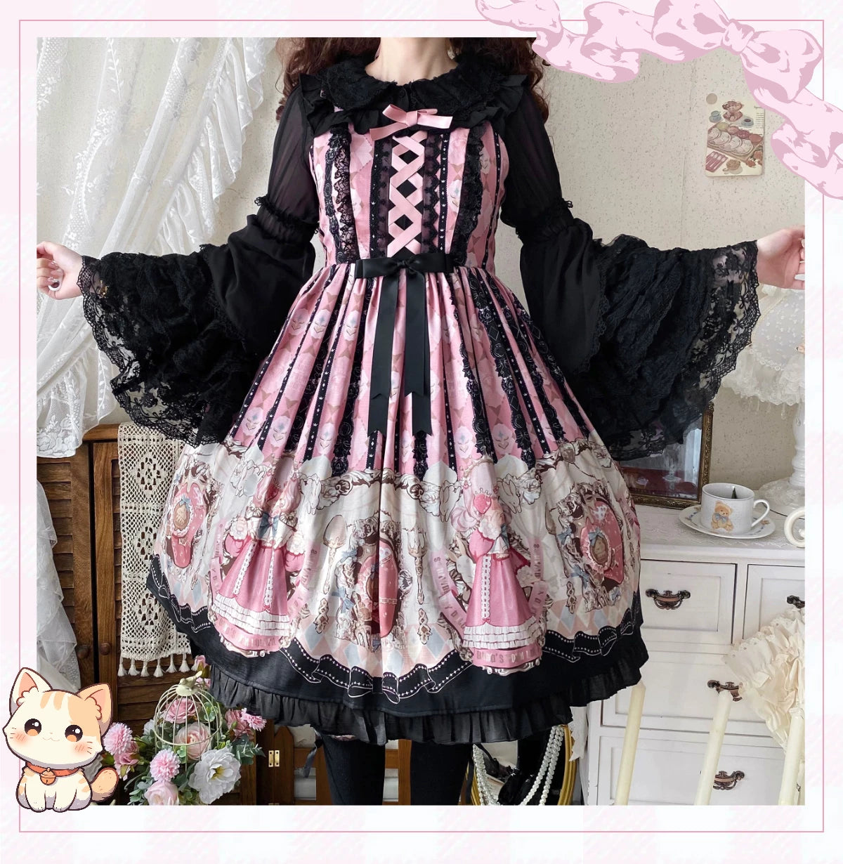 Thousand Wood - Doll Inspired Lace - Chiffon Inner Blouse with Layered Lace Sleeves