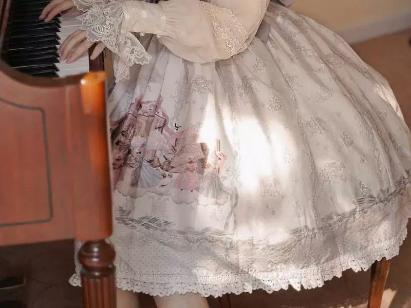 Sweetheart Dream Machine - Starry Cloud Twin Rabbit - Long-Sleeve Lolita Inner Blouse with Floral Lace Collar