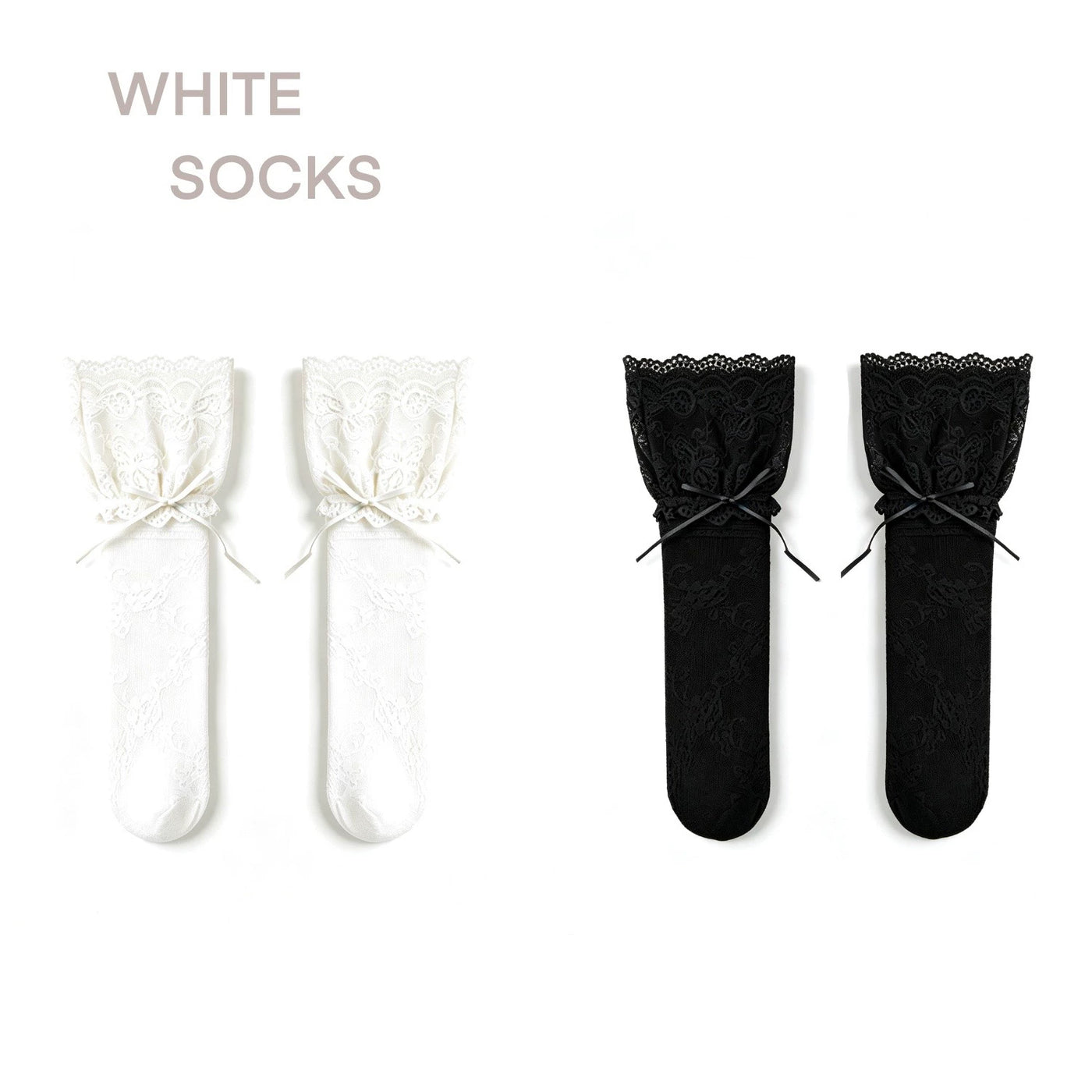 White Socks - Ballet Lace - Mid-Calf Socks with Lace Trim